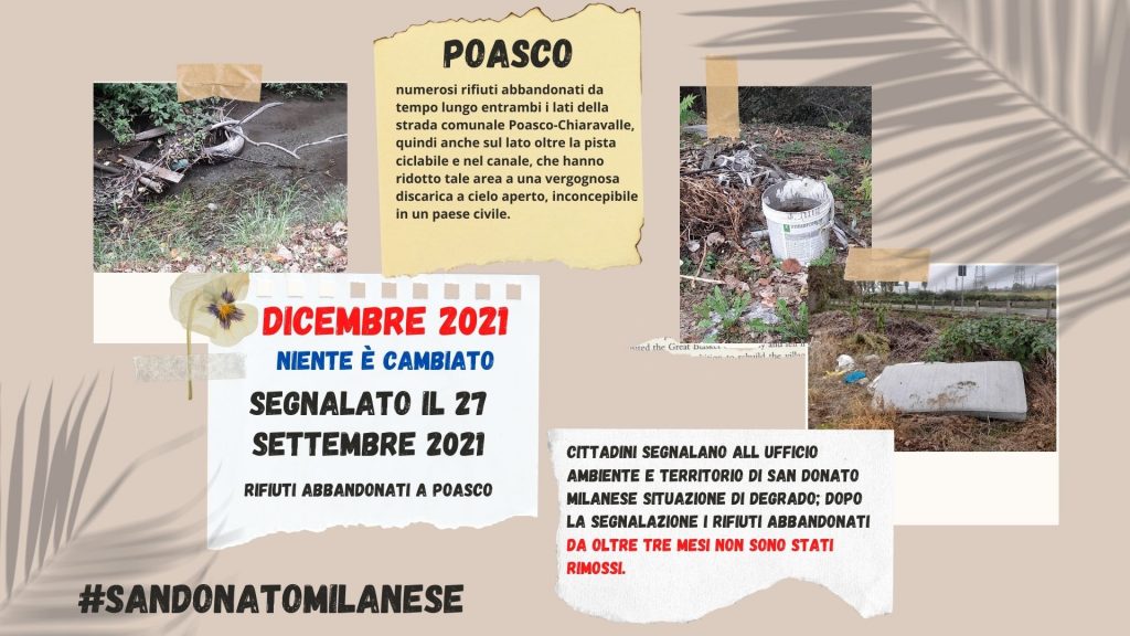Poasco- Segnalazione di degrado sulla Poasco Chiaravalle