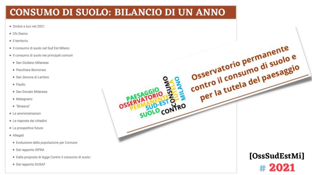 [OssSudEstMi] CONSUMO DI SUOLO BILANCIO DI UN ANNO - 2021