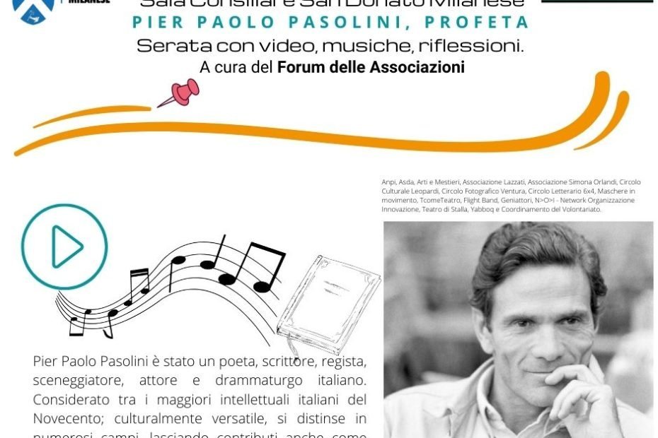 Pier Paolo Pasolini - Mese delle Associazioni 2022 - 7 ottobre - sala Consiliare