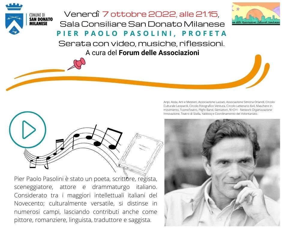 Pier Paolo Pasolini - Mese delle Associazioni 2022 - 7 ottobre - sala Consiliare