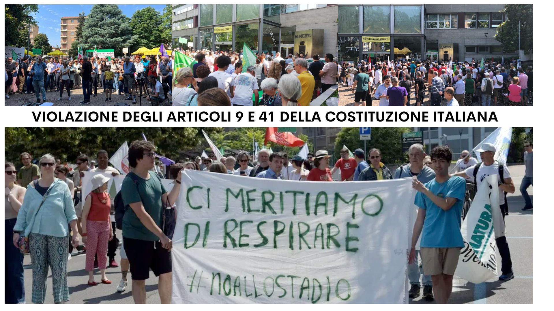 No Allo Stadio a San Donato Milanese- numerosi i cittadini per manifestare il dissenso oggi 17 Giugno 2023 davanti al Municipio e per le vie della città.