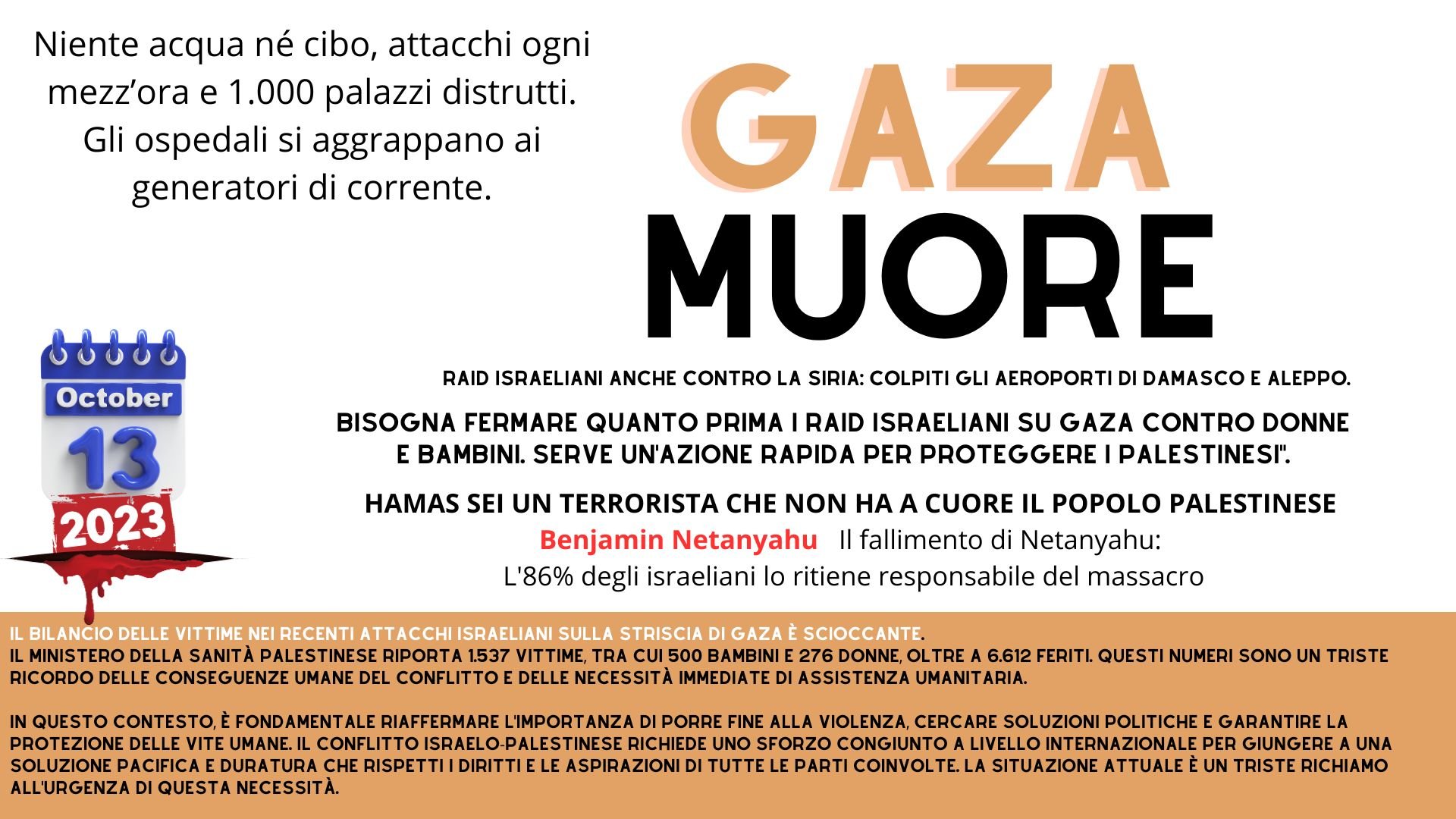Massacro a GAZA - 13 Ottobre 2023
