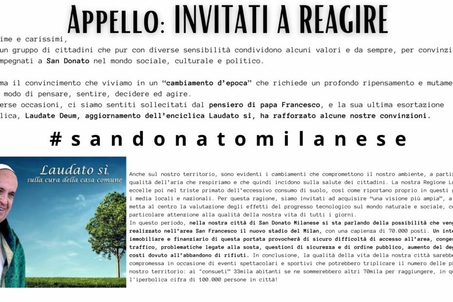 San Donato Milanese lancia un Appello: INVITATI A REAGIRE