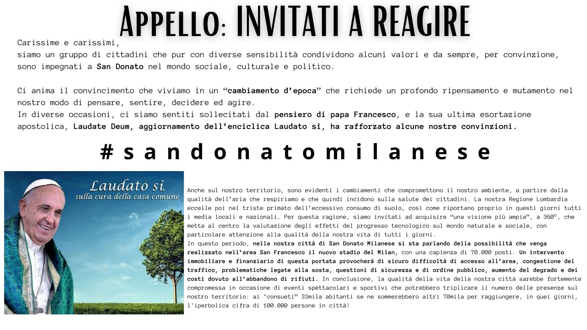 San Donato Milanese lancia un Appello: INVITATI A REAGIRE