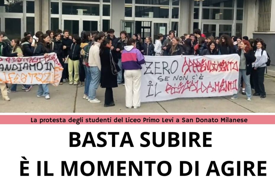 La protesta degli studenti del Lice Primo Levi a San Donato Milanese per evidenziare e porre l'attenzione ai problemi strutturali dell' Edificio