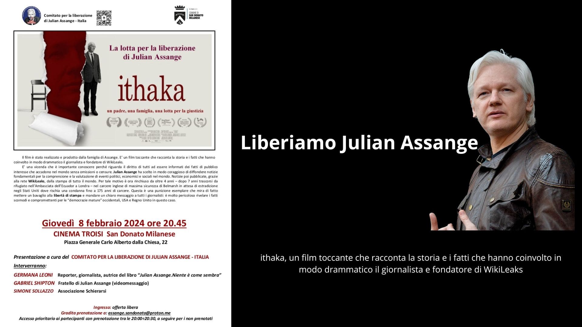 Julian Assange - Ithaka - Cinema Troisi - 8 Febbraio 2024