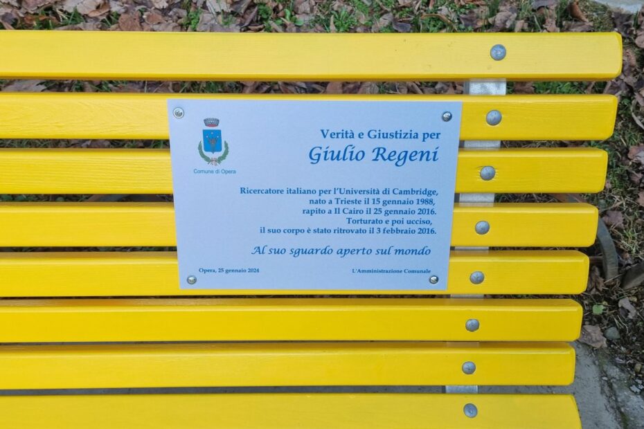 Panchina Gialla dedicata a Giulio Regeni - Comune di Opera