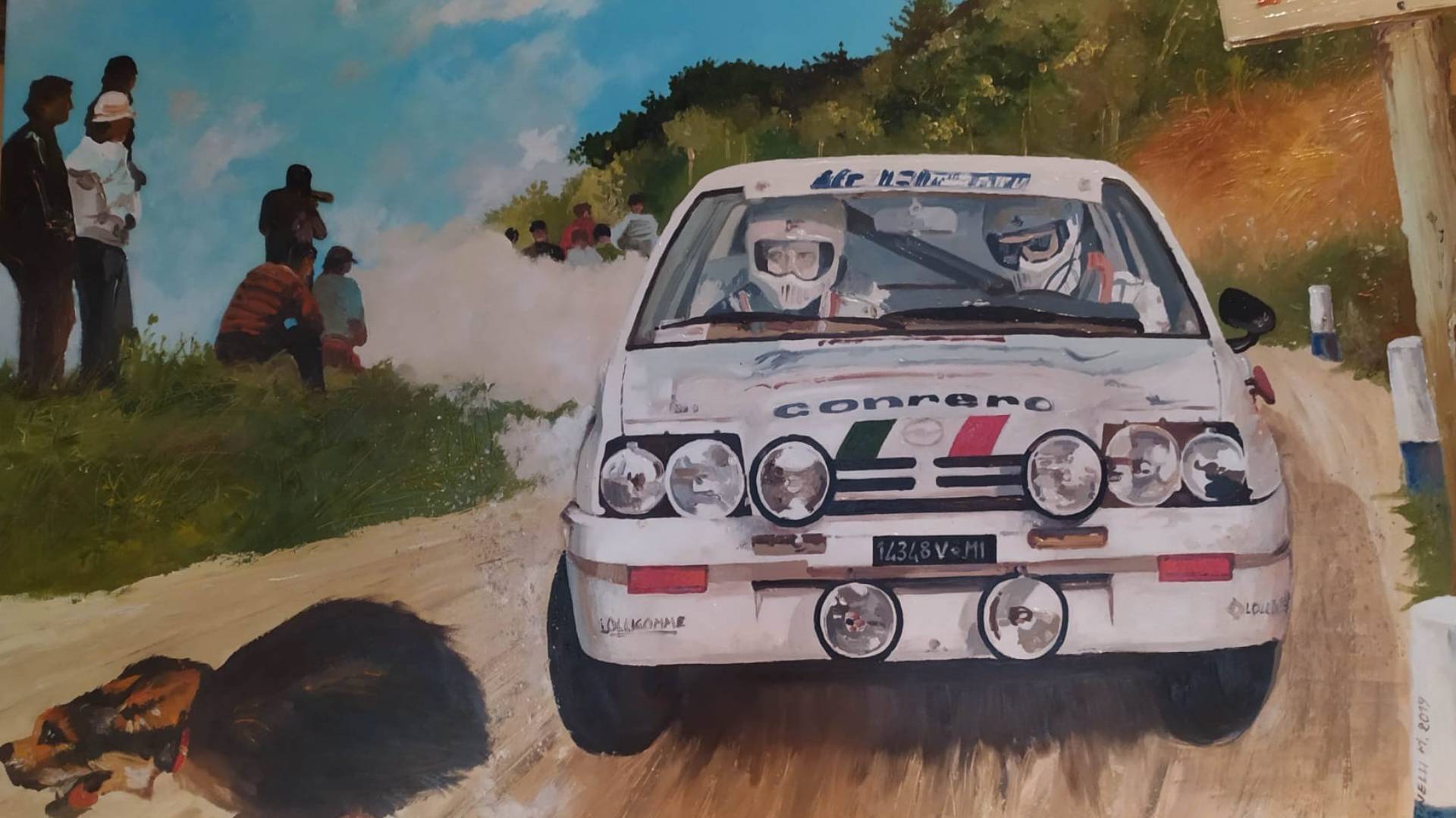 Dipinto el pittore M. Zaninelli , - Anno 2019 - ritrae Fabio Del Prete e Maurizio Alberici durante un rally