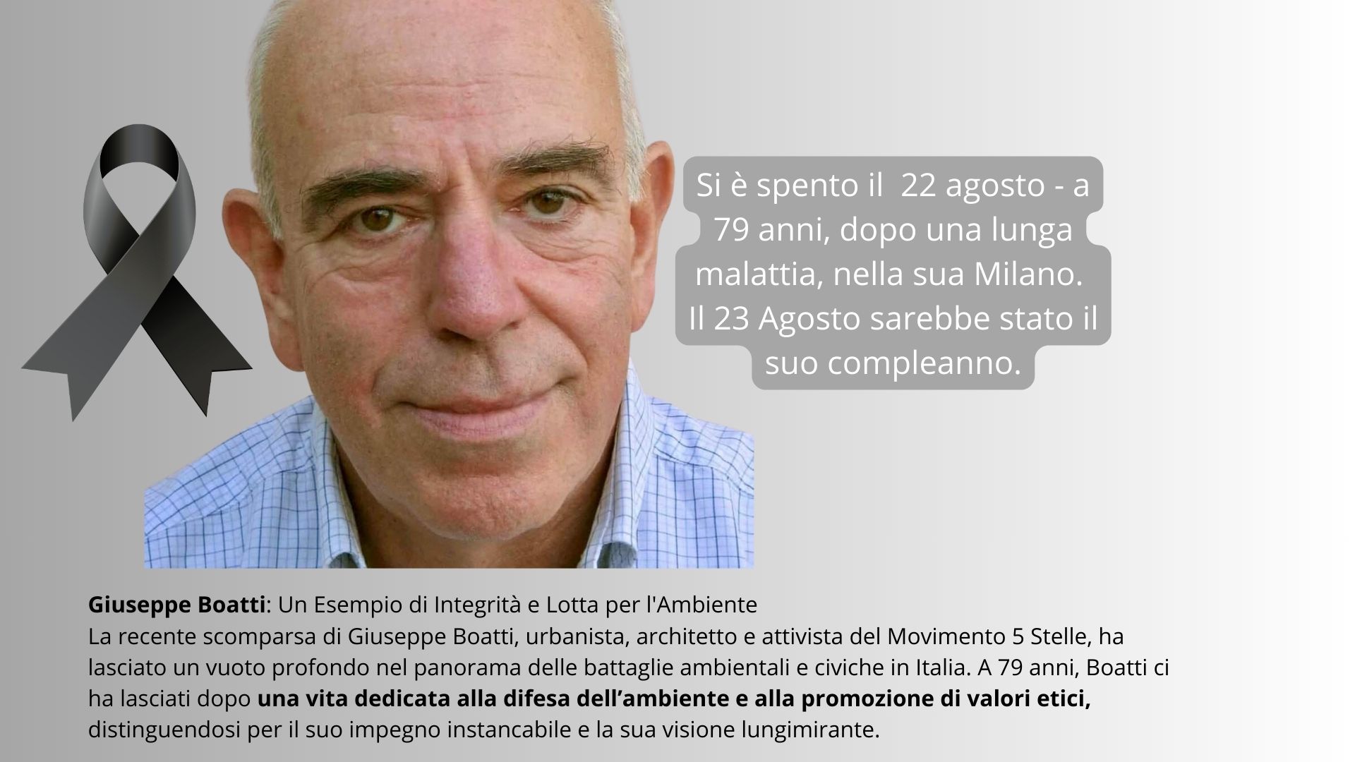 Giuseppe Boatti Un Esempio di Integrità e Lotta per l'Ambiente La recente scomparsa di Giuseppe Boatti, urbanista, architetto e attivista del Movimento 5 Stelle, ha lasciato un vuoto profondo nel