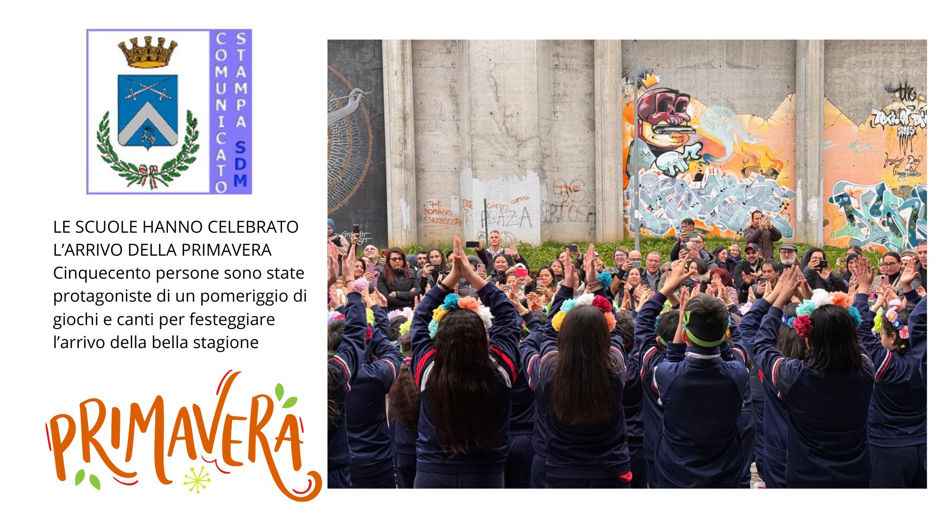LE SCUOLE HANNO CELEBRATO L’ARRIVO DELLA PRIMAVERA Cinquecento persone sono state protagoniste di un pomeriggio di giochi e canti per festeggiare l’arrivo della bella stagione #primavera