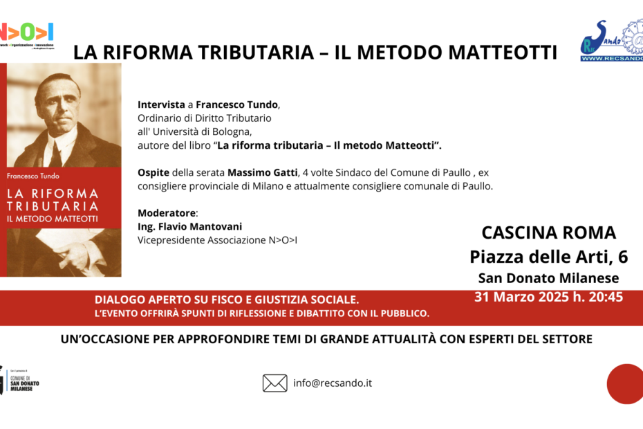 Francesco Tundo L’evento vedrà come ospite principale Francesco Tundo, Ordinario di Diritto Tributario all'Università di Bologna, autore del libro “La riforma tributaria – Il metodo Matteotti”. Il suo intervento offrirà una panoramica approfondita sulla necessità di una riforma fiscale equa e sostenibile, ispirata al metodo proposto dallo storico leader socialista Giacomo Matteotti.