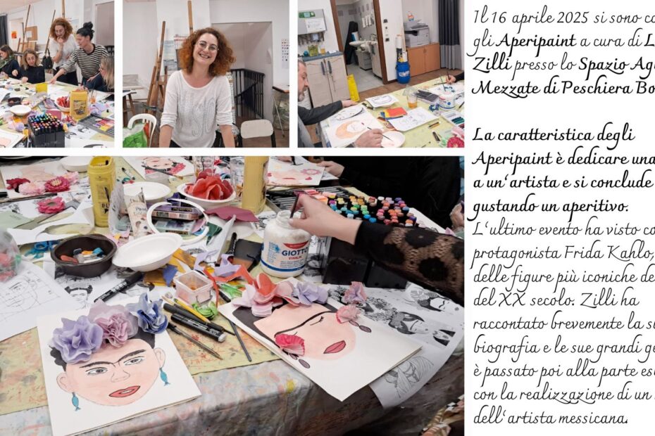 Il 16 aprile 2025 si sono conclusi gli Aperipaint a cura di Laura Zilli presso lo Spazio Agorà in Mezzate di Peschiera Borromeo. La caratteristica degli Aperipaint è dedicare una serata a un’artis
