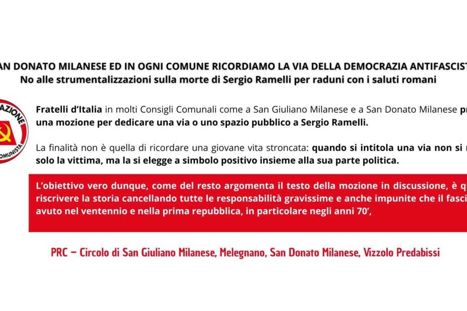 A SAN DONATO MILANESE No alle strumentalizzazioni sulla morte di Ramelli per raduni con i saluti romani