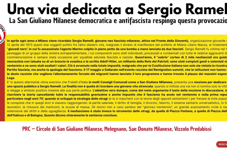 Una via dedicata a Ramelli ?