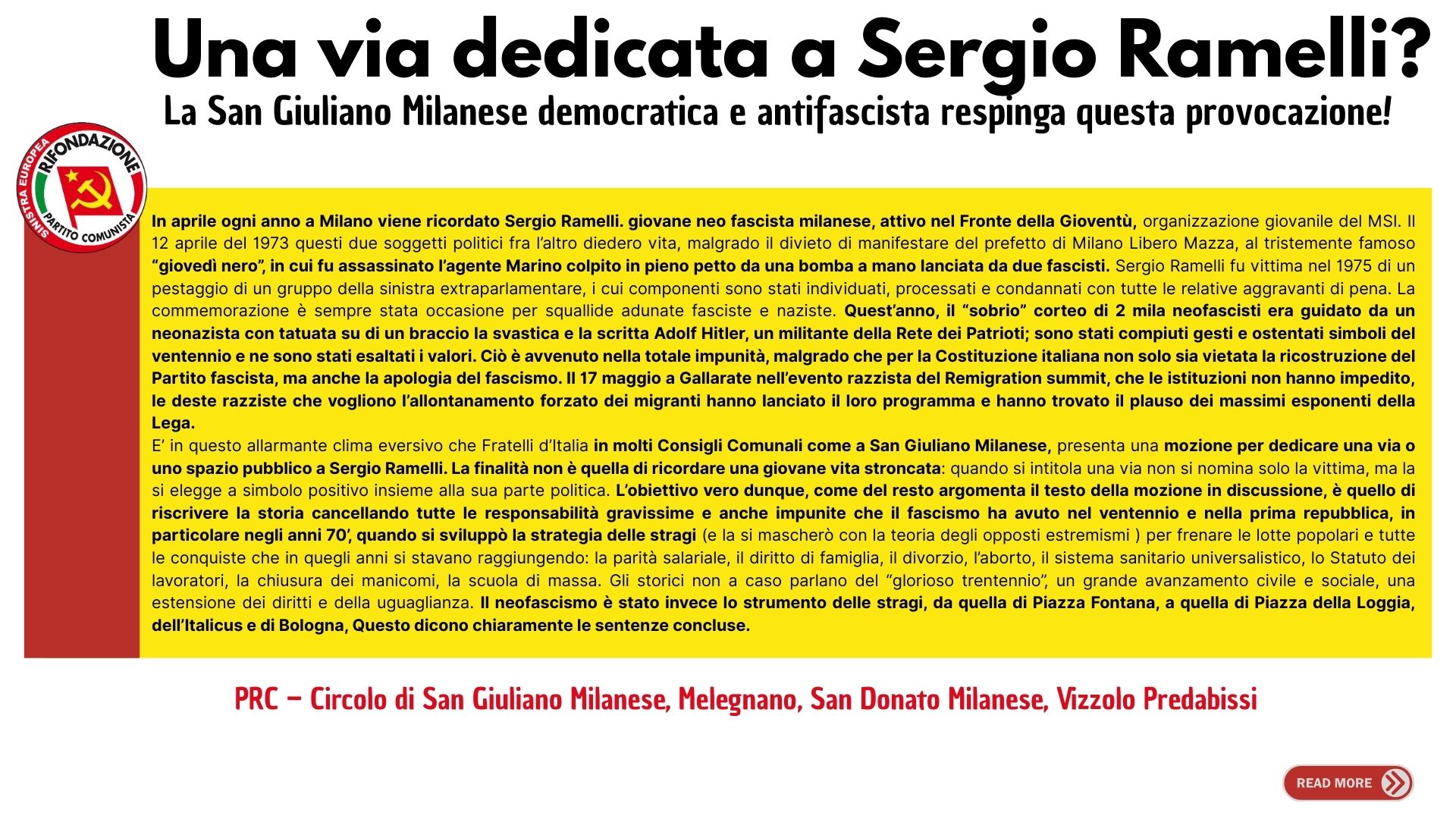Una via dedicata a Ramelli ?