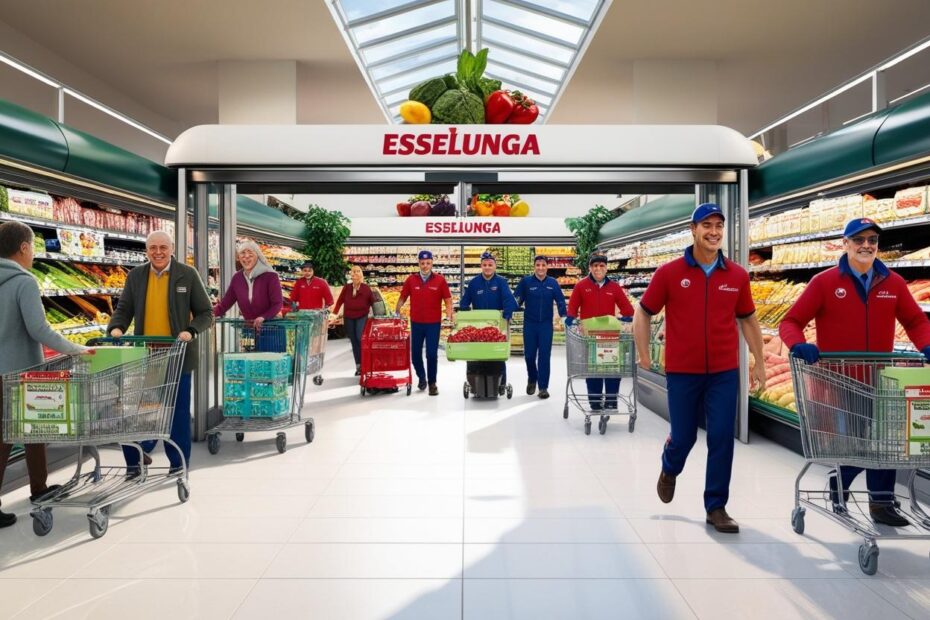 supermercato esselunga, con corrieri spesa a caso e clienti che entrano nel supermercato