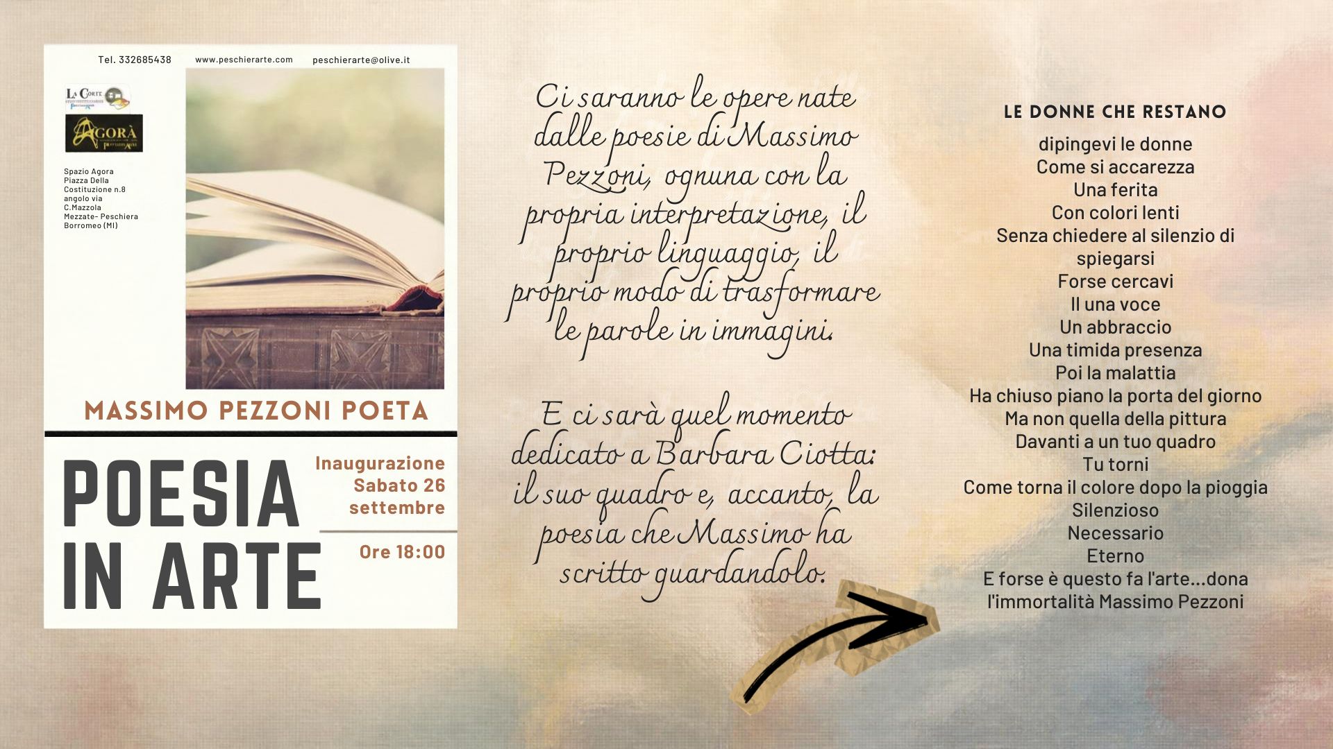 POESIA IN ARTE - SPAZIO AGORÀ 26 Settembre ore 18 evendo del poeta Massimo Pezzoni
